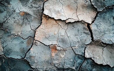 Fototapeta premium Close-up macro of a rough stone surface with a mix of colors, cracks, and natural imperfections