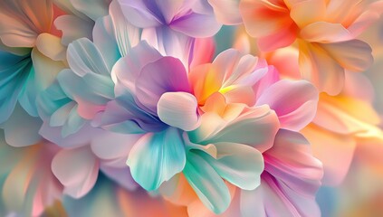A vibrant digital painting of colorful petals in various shades, arranged artistically on an abstract background Generative AI