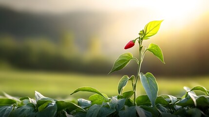Sunrise Chili Pepper Plant Growth Field Agriculture