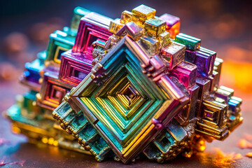 A vibrant, intricate crystal structure showcasing a blend of colors, reflecting light and depth, resembling a geometric masterpiece.