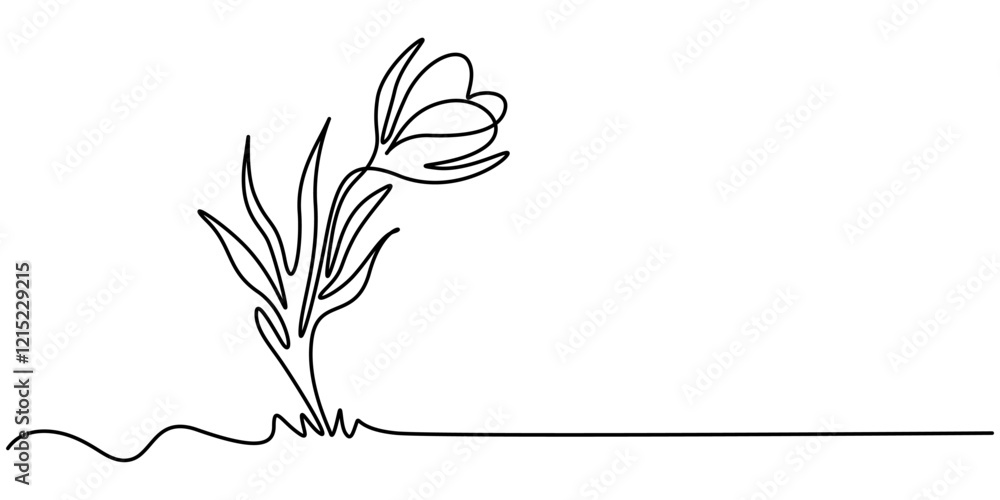 Poster daisy continuous line icon, abstract flower in continuous line art drawing style, abstract collectio