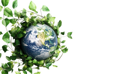 Earth Day PNG file, Earth wrapped in a vine plant, symbolizing nature's embrace and environmental care, isolated on white