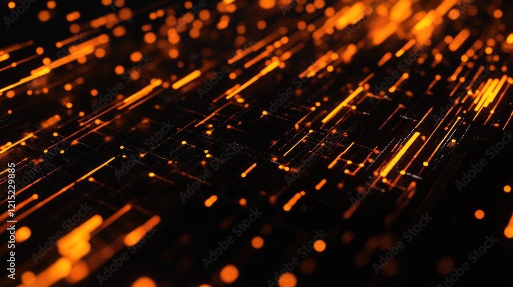 Poster an abstract digital art image featuring a dynamic explosion of orange sparks against a dark backgrou