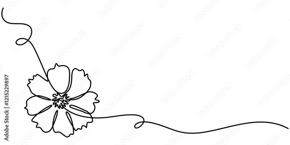 Poster daisy continuous line icon, abstract flower in continuous line art drawing style, abstract collectio