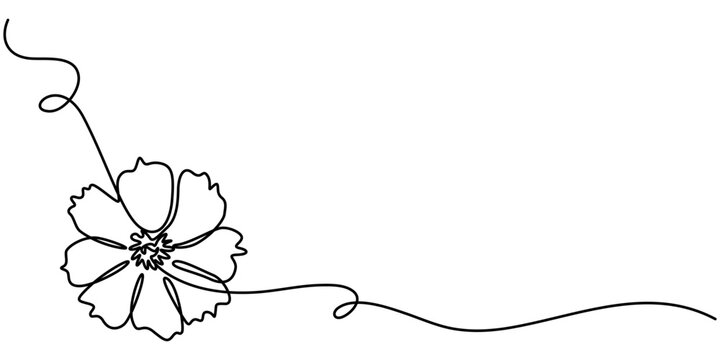 Daisy Continuous Line Icon, Abstract flower in continuous line art drawing style, Abstract collection of flowers and leefs in continuous line art drawing style, Flower set continuous outline style.