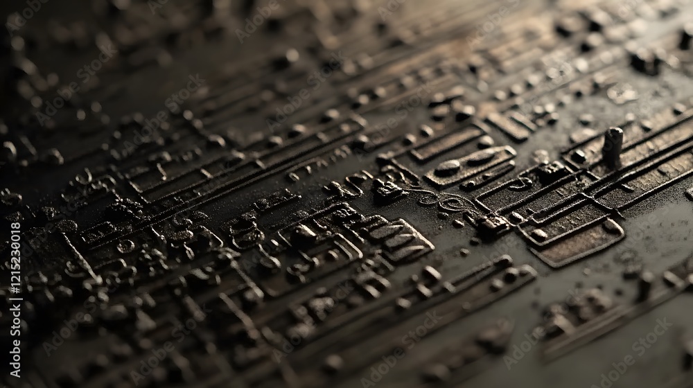 Poster dark textured surface with intricate circuit design