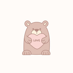 Cute bear with heart vector illustration. Valentines day postcard print