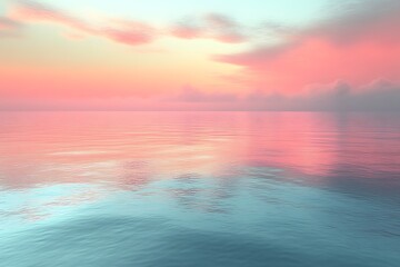 Pink and teal sunset over calm ocean.