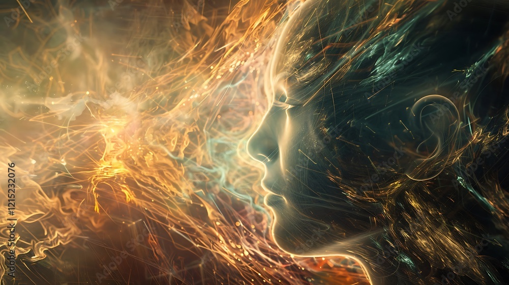 Poster a focused mind with clear, sharp lines and a central point of light, symbolizing concentration and c