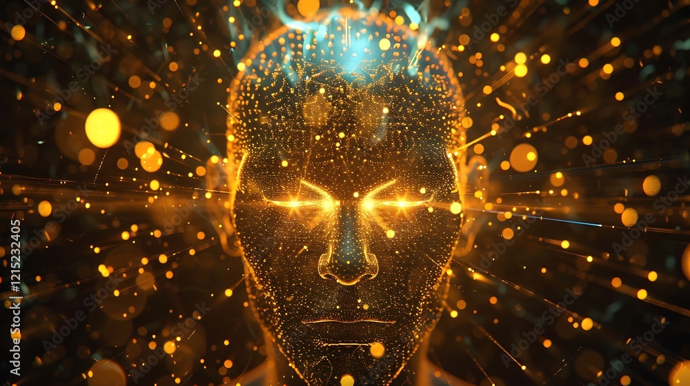 Poster a focused mind with clear, sharp lines and a central point of light, symbolizing concentration and c