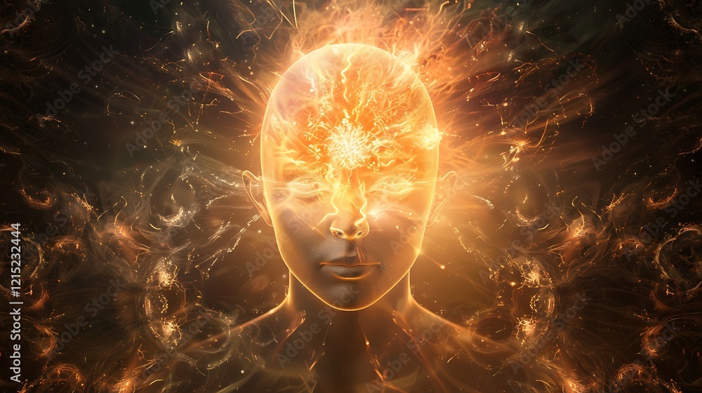 Poster a focused mind with clear, sharp lines and a central point of light, symbolizing concentration and c
