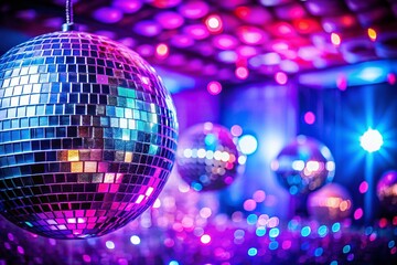 Fototapeta premium Purple & Blue Disco Ball Party Night: Vibrant Nightlife Background