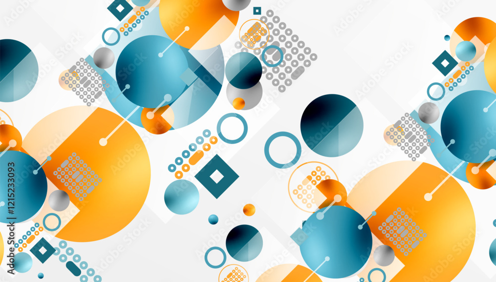 Aufkleber Minimalistic abstract vector design, layered geometric shapes circles, squares, and triangles with soft pastel gradients and semi-transparent effects. Perfect for contemporary use