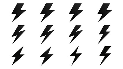 Bold Lightning Bolt Icons on a White Background