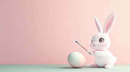 Obraz premium Adorable Easter Bunny Painting an Egg - Pastel Spring Art