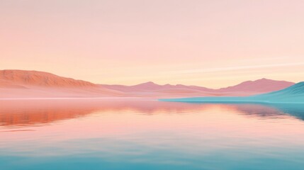 Obraz premium Peaceful Pastel Mountains Reflecting in Calm Water at Sunset
