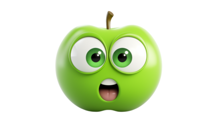 Surprised Green Apple Cartoon Character Emoji for Digital Marketing and Social Media Content