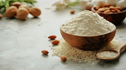 Fototapeta premium Marble countertop featuring rice flour and grains for cooking and baking activities