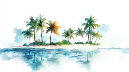 A tropical island with in watercolors