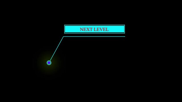 Animation of HUD elements with text Next Level. 4K HUD elements. Animate a cyan colors for text.