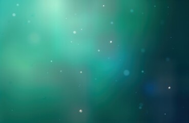 Abstract gradient backdrop with soft blue-green hues. Blurry effect creates tranquil cosmic space ambiance. Modern design evokes sense of water ocean depth. Delicate light particles scattered