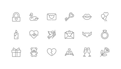 Happy Valentines Day | Set of line icons with editable stroke