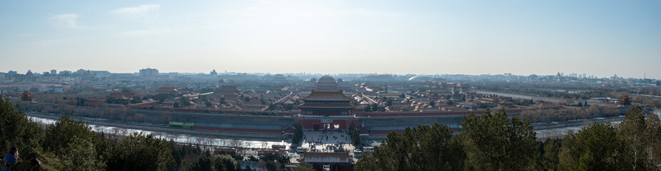 Panoramic view of the Forbidden City, ancient architecture, Beijing skyline, historical landmark...