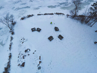 Snowy Landscape with Bench and Trees in Winter 0019