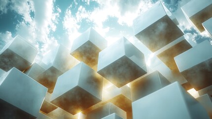 Skyward Cubes, Sunlight, Abstract, Background, Technology