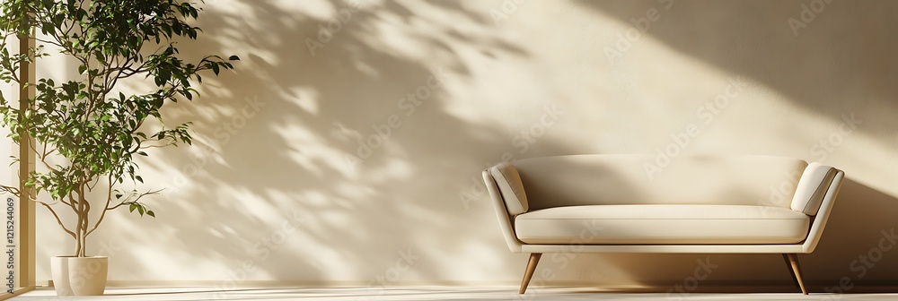 Poster elegant modern sofa set on a soft beige background with ample text space to the right for design nee