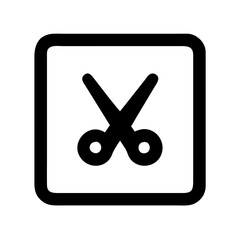 Obraz premium Black scissors icon in square outline