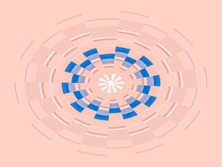 abstract circular flower bloom radial design with geometric square and line pattern, pastel colors