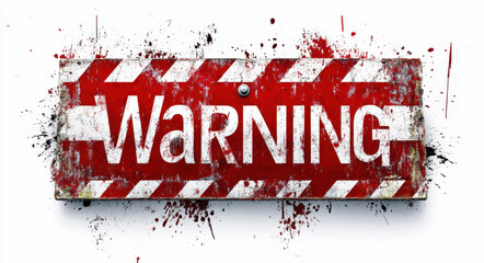 A large warning sign with striking red and white stripes captures attention. It conveys a message of caution for pedestrians near a construction site or hazardous area.
