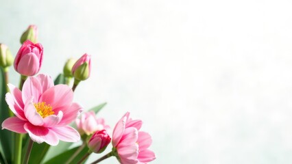 Obraz premium white blank postcard against the background with beautiful spring flowers