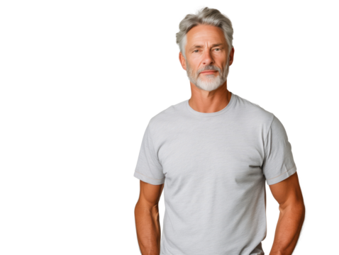 Mature Caucasian Man in Gray T-Shirt