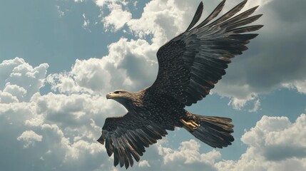 Obraz premium Bald Eagle Flying with Wings Spread Majestically