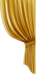 Elegant golden stage curtains, tied with a ribbon, unveiling a bright white backdrop, perfect for showcasing announcements or presentations