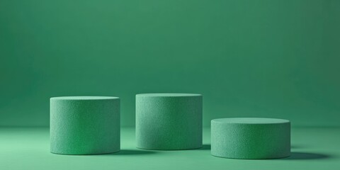 Three green candy cubes arranged in a row on a dark green background.