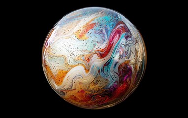 Transparent soap bubble with multicolor streaks, highly detailed macro texture
