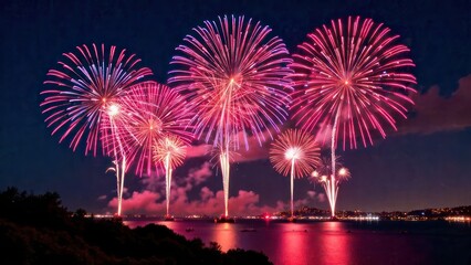 Colourful fireworks explode in the night sky