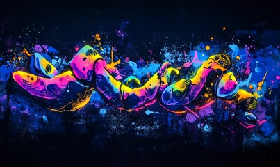Neon colors form shapes against a dark backdrop.