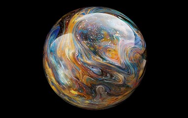 Transparent soap bubble with multicolor streaks, highly detailed macro texture