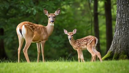 Mother Deer and Fawn in a Sunlit Forest A Serene Nature Moment
