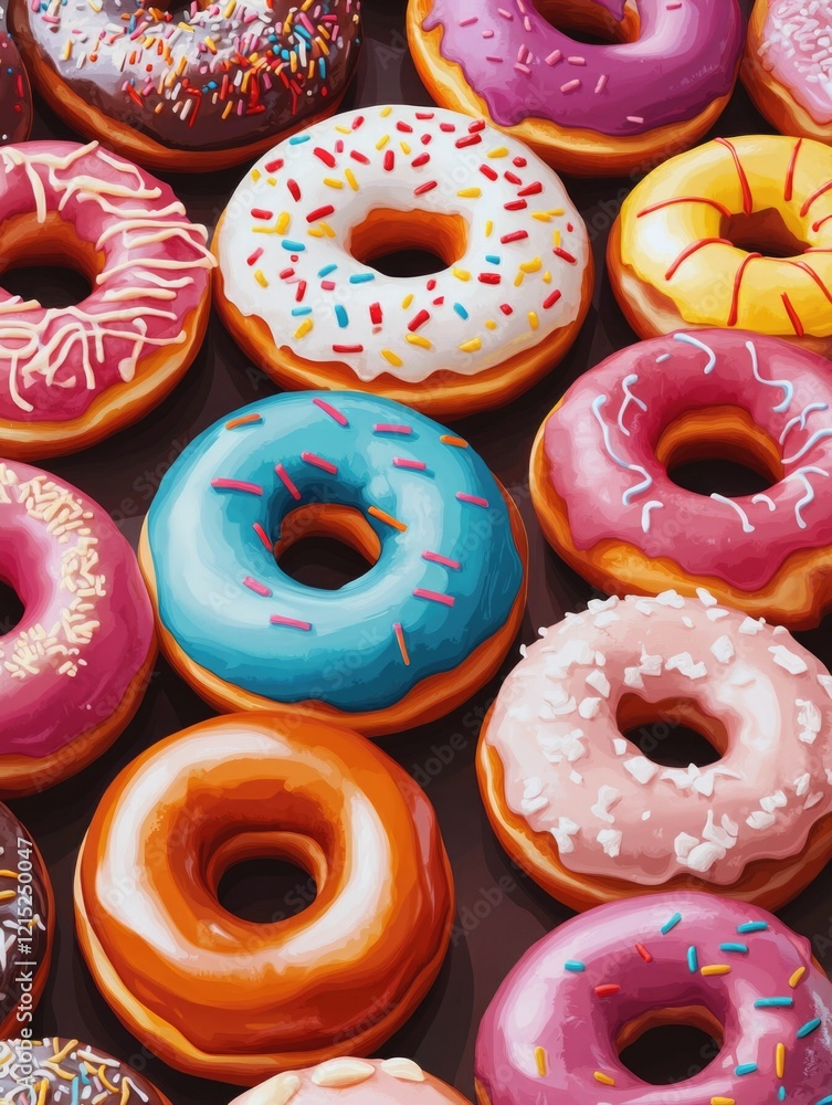 Aufkleber a row of colorful donuts with sprinkles on top. the donuts are arranged in a way that they look like