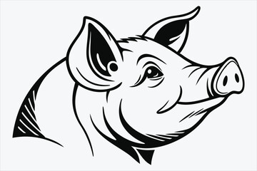 A minimalist black and white silhouette of a pig's head