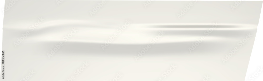 Poster realistic texture of plastic wrap featuring crumpled wrinkles and folds, overlaying a clean white ba