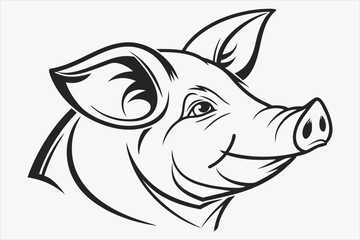 A minimalist black and white silhouette of a pig's head