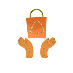 Bag with recycling sign Illustration Pencil Texture Orange  and green 