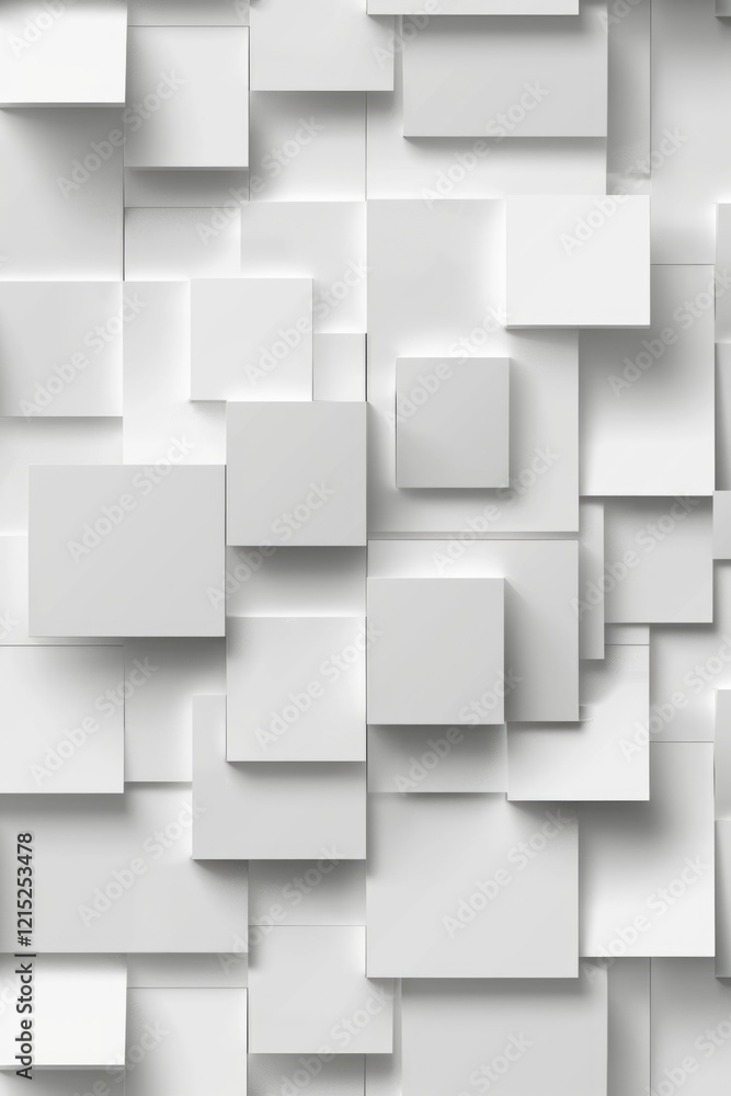 Poster modern graphic design with white blocks forming an abstract pattern on a gray surface.