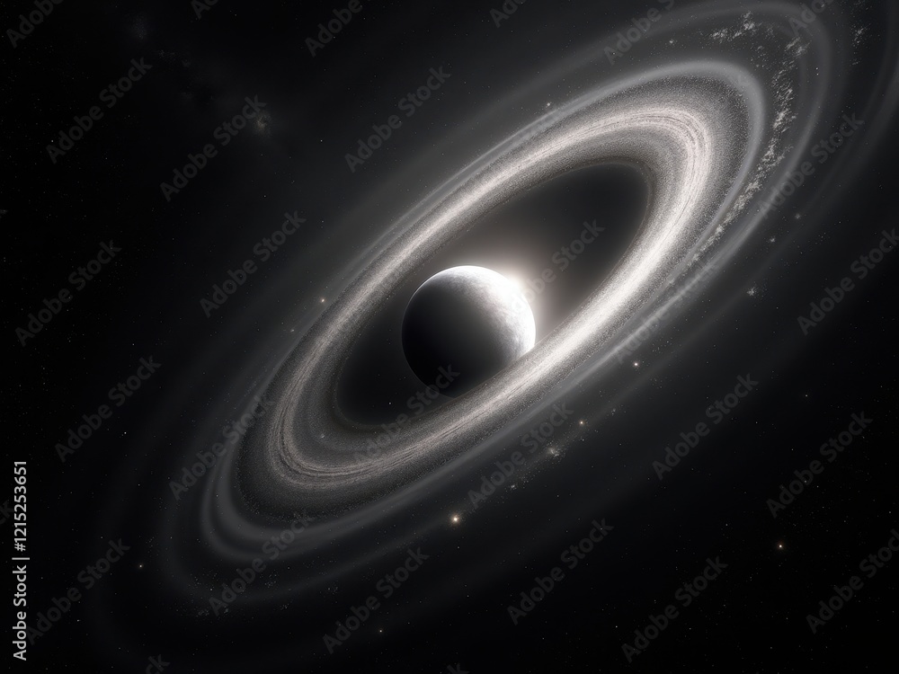Poster visualization of a black hole surrounded by a luminous accretion disk set against the vast backdrop 